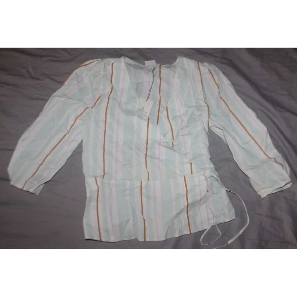 Women's Long Sleeve striped Wrap Top - A New Day™ Orange size XS TOP